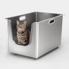 Stainless Steel Litter Box 13.7'' High Sides, XL Metal Cat Litter Box with Curved Low Entry, Cat Litter Pan for Big & Multiple Cats, Pet Toliet with Handy Wheels for Easy Moving - Thumbnail 1