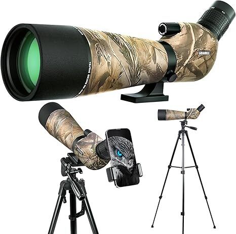 25-75x80 Spotting Scope for Target Shooting with Upgraded Tripod Carrying Bag and Phone Adapter Spotter Scope for Bird Watching, Wildlife Viewing Camo - Lot 1297