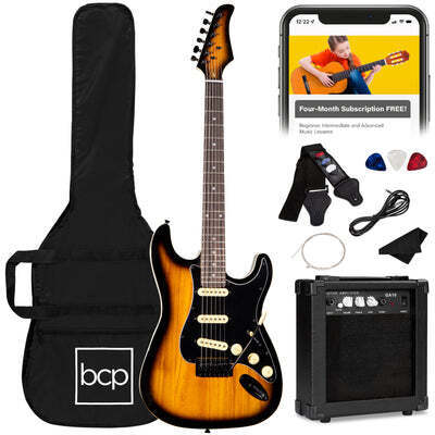 Beginner Electric Guitar Kit w/ Case, 10W Amp, Tremolo Bar - 39in - Lot 1304