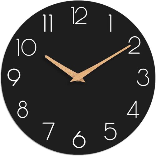 Wall Clock, 16 Inch Wooden Battery Operated Wall Clocks Silent Non-Ticking, Decorative Black Clock for Living Room, Bedroom, Kitchen, Home, Office, School, Hotel - Lot 1332