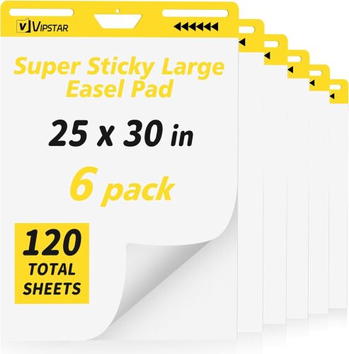 (6 Pads) Sticky Easel Pad 25 in x 30 in Post, Large Self Stick Flip Chart Premium Paper for Teachers, Mount to Most Surfaces and Bleedproof, Super Sticking Power - Lot 1347