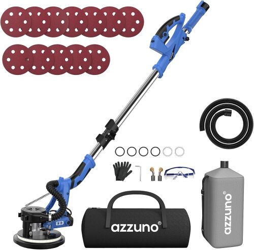 Drywall Sander with Vacuum Dust Collector, AZZUNO 12A Popcorn Ceiling Removal Tool with 5 Variable Speed 800-1900RPM, LED Light, Foldable & Extendable Handle, 12pcs Sanding Discs - Lot 1362