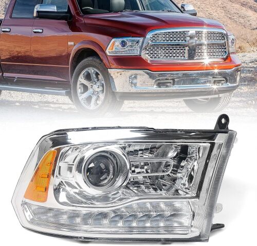 2013-2018 Halogen Headlight Assembly for Dodge Ram 1500 2500 3500 Right Passenger Side Projector Headlamp with LED DRL Chrome Housing RH - Lot 1379