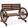 2-Person Rustic Wooden Wagon Wheel Bench w/ Slatted Seat and Backrest - Thumbnail 1