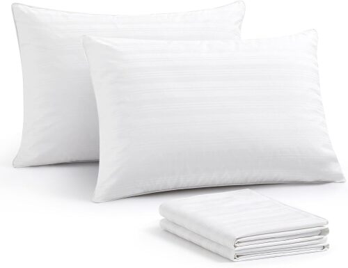 puredown® Goose Feather Down Pillows Set of 2 with 100% Cotton Cover, Hotel Collection Pillows, Standard/Queen Size for Stomach, Side & Back Sleepers - Lot 1389