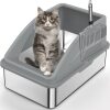 Invenho Stainless Steel High Sided, Non-Sticky Cat Litter Box with Lid, X-Large: 22.95-in, Dark Gray - Thumbnail 1
