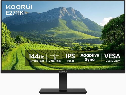 KOORUI Monitor, 27 Inch Gaming Office Monitor, Eye-Care IPS FHD 1080P 144Hz Computer Screen with HDMI VGA, Slim Bezels, Freesync, Ergonomic Tilt, VESA Mountable, Black - Lot 1410