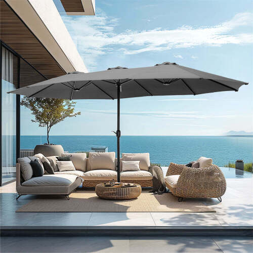 PHI VILLA 15ft Double-Sided Extra Large Patio Twin Umbrella - Lot 1420