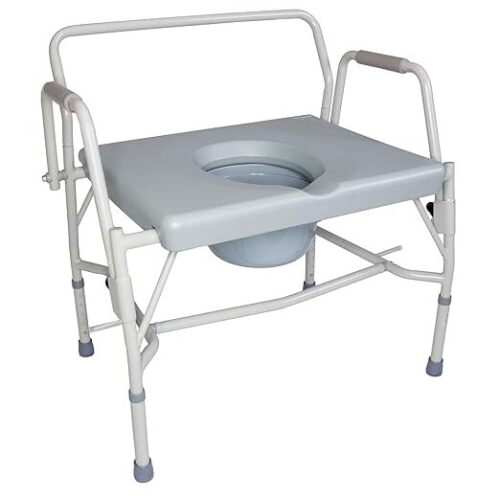 DMI Drop Arm Portable Toilet Commode, Extra-Wide Seat, 500 Pound Weight Capacity, Bucket with Lid Included, Adjustable Legs, Elderly Assistance Products, Grey - Lot 1425