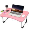 Foldable Lap Desk Pink, 23.6 Inch Portable Wood Laptop Desk for Bed Sofa Reading Writing Eating Watching, Pink - Thumbnail 1