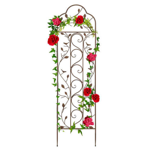Iron Arched Garden Trellis Fence Panel w/ Branches, Birds - 60x15in - Lot 1406