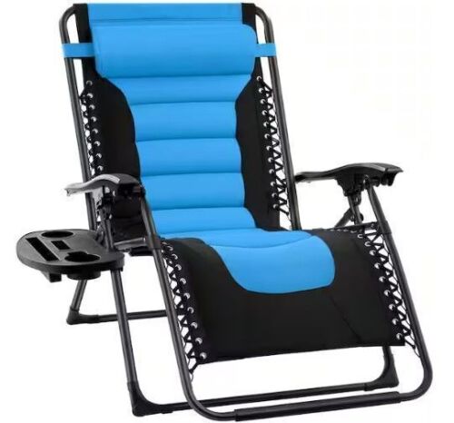 Oversized Padded Zero Gravity Chair, Folding Recliner w/ Headrest, Side Tray - Lot 1411