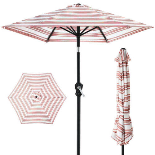 Outdoor Steel Striped Market Patio Umbrella w/ Tilt, Crank Lift - 10ft - Lot 9976