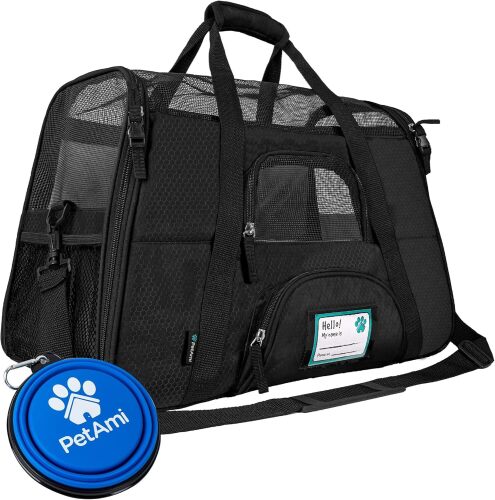 PetAmi Airline Approved Pet Carrier for Cat, Soft Sided Dog Carrier for Small Dogs, Cat Travel Supplies Accessories for Indoor Cats, Ventilated Pet Carrying Bag Medium Large Kitten Puppy, Large Black - Lot 9988