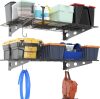 Ultrawall Garage Wall Shelves, 2 x 4 ft Wall Mounted Storage Shelves, Heavy Duty Wall Shelving with Hooks, Holds Up to 220 Lbs, 2Pack, Black - Thumbnail 1