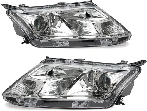 Headlights Assembly Compatible with 2010 2011 2012 Ford Fusion Headlight Headlamp W/Bulbs Replacement Passenger and Driver Side,Chrome Clear - Lot 1520