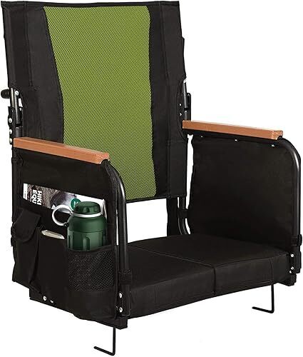 Extra Wide Stadium Seats with Back Support, Comfy Bleacher Chairs with Back Cushion, Cup Holders, and Storage Pockets, Foldable and Portable Bleacher Seat with Armrests (1, Green, Large) - Lot 1501