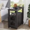 Farmhouse XXL End Table with Charging Station, Narrow Side Table with USB Ports and Outlets, Nightstand with 2 Drawers Storage, Grey Bedside Tables for Living Room, Bedroom - Thumbnail 1