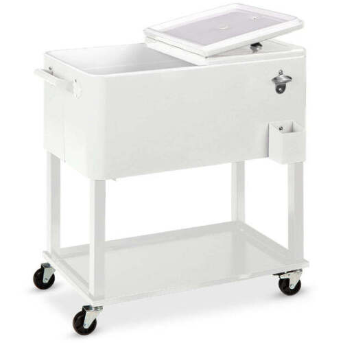 Portable Rolling Cooler Cart w/ Bottle Opener, Catch Tray - 80qt - Lot 1552