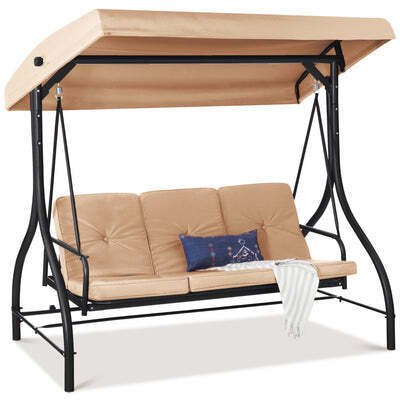 3-Seat Outdoor Canopy Swing Glider Furniture w/ Converting Flatbed Backrest - Lot 1508