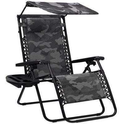 Folding Zero Gravity Recliner Patio Lounge Chair w/ Canopy, Side Tray - Lot 1513