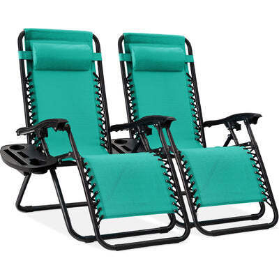 Set of 2 Adjustable Zero Gravity Patio Chair Recliners w/ Cup Holders - Lot 1553