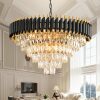 Modern Crystal Chandeliers for Dining Room Living Room 15-Light Black and Gold Chandelier Round 6 Tiers Large Contemporary Pendant Ceiling Hanging Light Fixture for Entryway - Thumbnail 1