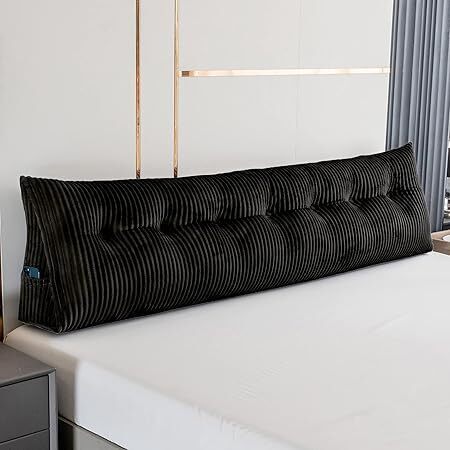 Large Triangular Headboard Wedge Bed Rest Reading Pillow Backrest Positioning Support Bolster Cushion with Removable Cover (Black, King: 76x8x20 Inches) - Lot 1490