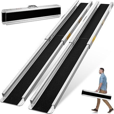 7FT Portable Wheelchair Ramp, Adjustable Wheelchair Ramps for Home Steps, 1200LBS Capacity Telescopic Non-Skid Threshold Handicap Wheel Chair Ramp for Doorways - Lot 1601