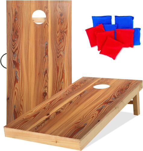 UKASE Solid Wood Regulation Size Cornhole Set Portable Bean Bags Toss Game with Durable Wood Grain Printed Surface and Underneath for Indoor and Outdoor - Lot 1611