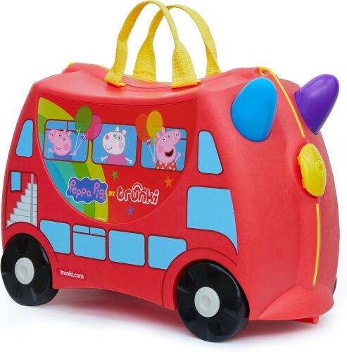 Trunki x Peppa Pig Ride-On Suitcase - Carry-on Approved Luggage, 18L Travel Bag, Kids Suitcases on Wheels for Girls and Boys, Lightweight Cabin Hand Luggage with Tow Strap - Lot 1631