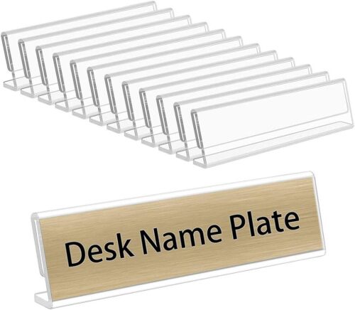 NIUBEE 12 Pack Acrylic 2x8 Name Plates for Desks,Horizontal Slant Back 2x8 Sign Holder for Table Display,Plastic Name License Plate Holder for Office Classroom Teacher Kids Woman Man,Blank - Lot 1641