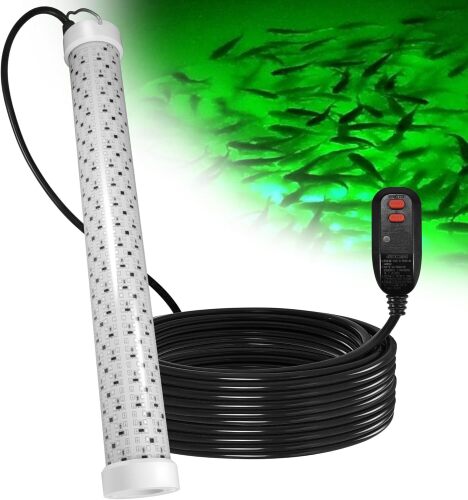 Goldlife 110V Underwater Green Fishing Light with 50ft Cable, 21Inch 800W 80000LM GFCI Safety Plug Brightness LED Light Attractants for Docks/Boats/Kayaks, IP69K Rated for Fresh & Salt Water - Lot 1651