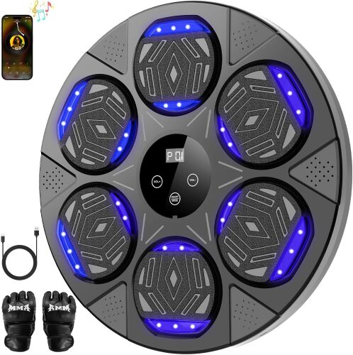 Music Boxing Machine, Boxing Wall Mount Machine for Kids Adult, Bluetooth Smart Boxing Traineing Machine with Boxing Gloves, Boxing Workout Equipment Target for Home, Office, Gym - Lot 1686