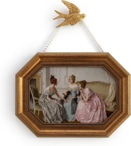 Zelvix Vintage Wall Art Framed, Gold Framed Wall Art Decor, Gossip Classical Vintage Painting Prints, 8"x12" Picture Frame for Living Room Bathroom Kitchen Bedroom - Lot 1617
