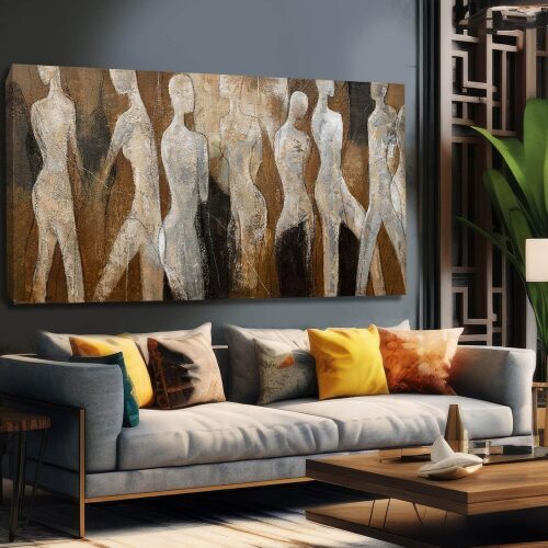 CHUDANHAO Modern Abstract Art White and Brown Figure Artwork for Walls Black Line Canvas Prints for Dining Room Office Home Wall Decor 24x48 Inch - Lot 1642