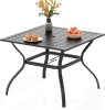 PHI VILLA 37 Inch Outdoor Dining Table Metal Steel Slat Square Patio Dining Table with 1.57" Umbrella Hole for Garden, Backyard and Porch (Classic Black) - Thumbnail 1