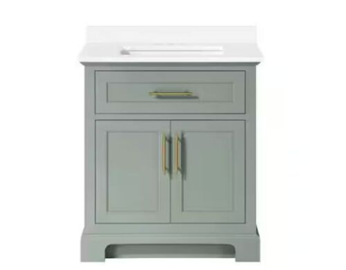 Home Decorators Collection Doveton 30 in. Single Sink Sage Green Bath Vanity with White Engineered Stone Top - Lot 12JF