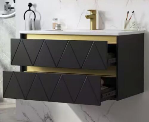 DELUXE DL LIVING Steve 31 in.W x 19 in.D x 18 in.H Single Sink Wall Mount Bath Vanity in Black with White Solid Surface Top - Lot 31JF