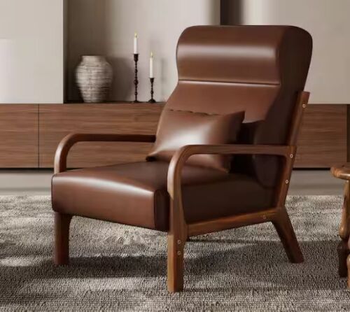 Bestier 25.98 in. W Wood Frame Armchair PU Upholstered Chair in Dark Brown - Missing 4 Finishing Covers for Screws - Lot 82JF