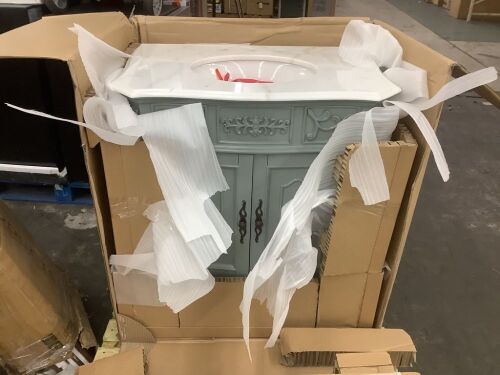 Home Decorators Collection Winslow 33 in. W x 22 in. D x 35 in. H Single Sink Freestanding Bath Vanity in Antique Gray with White Marble Top - Cracked & Chipped Top - Lot 87JF