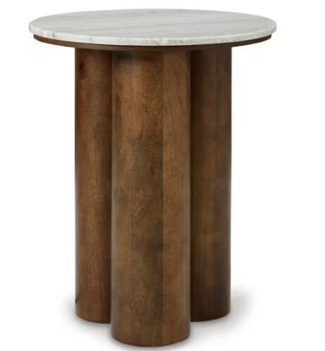 Signature Design by Ashley Henfield 18 in. Beige/Brown Round Marble Accent Table - Lot 88JF