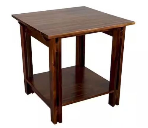 24 in. Mahogany Square Acacia Wood End Table with Shelf - Lot 92JF