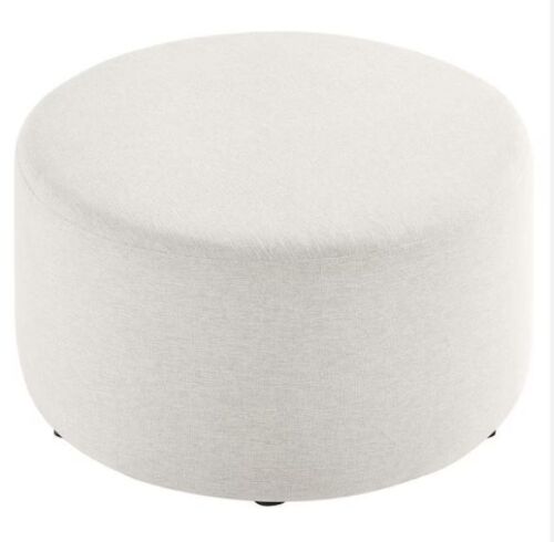 MODWAY Callum Large 29 in. Round Woven Heathered Fabric Upholstered Ottoman in Heathered Weave Ivory - Lot 95JF