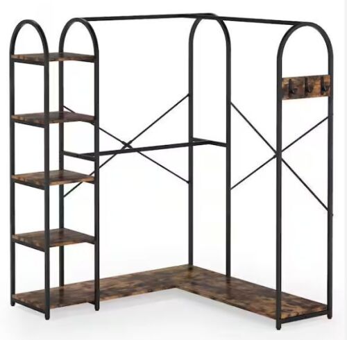 Tribesigns Cynthia 71 in. Brown Wooden Corner Hanging Armoire, 71 in. H x 56 in. W - Lot 97JF