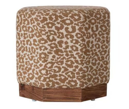 Storied Home Stained Finish Cotton Upholstered Round Ottoman with Pine Wood Base - Lot 140JF