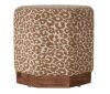 Storied Home Stained Finish Cotton Upholstered Round Ottoman with Pine Wood Base - Thumbnail 1