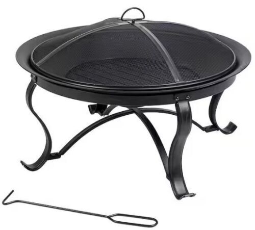 Hampton Bay Sadler 29.33 in.W Rubbed Bronze Steel Wood Outdoor Fire Pit with Cover and Poker Included - Lot 142JF