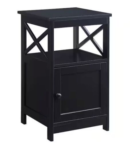 Convenience Concepts Oxford 16 in. Black Standard Height Square Wood Top End Table with Storage Cabinet and Shelf - Lot 143JF