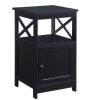 Convenience Concepts Oxford 16 in. Black Standard Height Square Wood Top End Table with Storage Cabinet and Shelf - Thumbnail 1